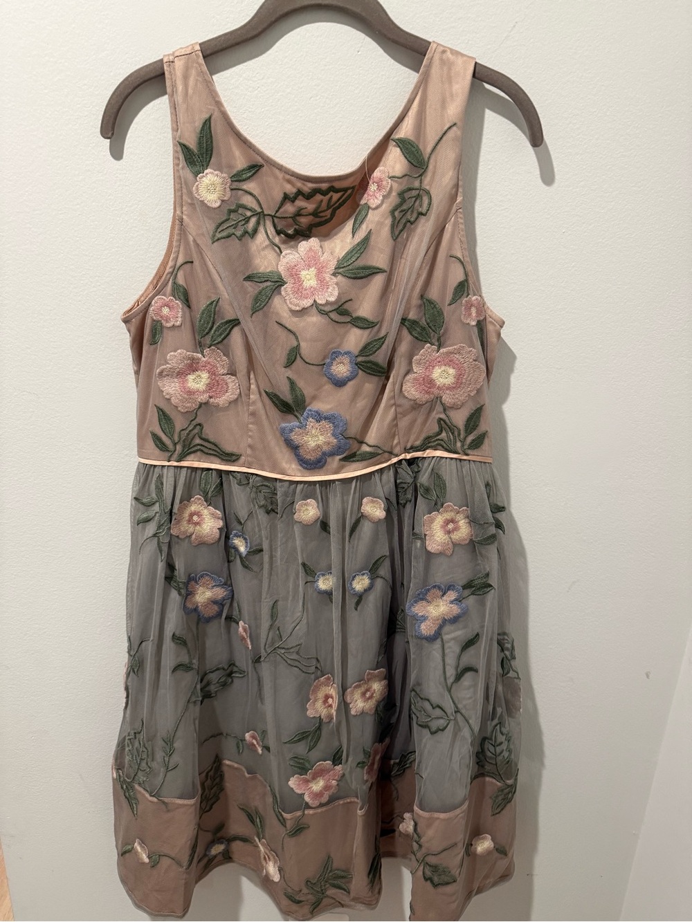 Sundance Peony Floral Embroidered Mesh Midi Fit and Flare Dress - Picture 2 of 5